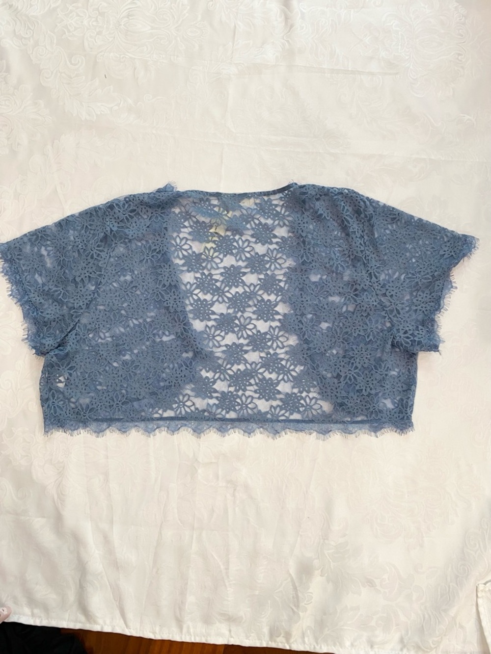Plus Size Elegant Short Sleeve Sheer Floral Lace Bolero Shrug Top, Blue, Size 4X - Picture 10 of 11